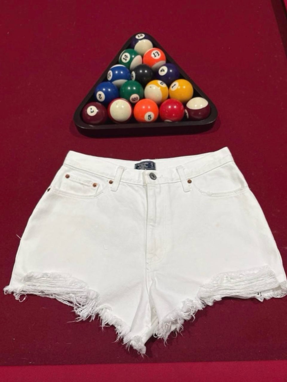 Abercrombie & Fitch White Frayed High-Rise Denim Shorts